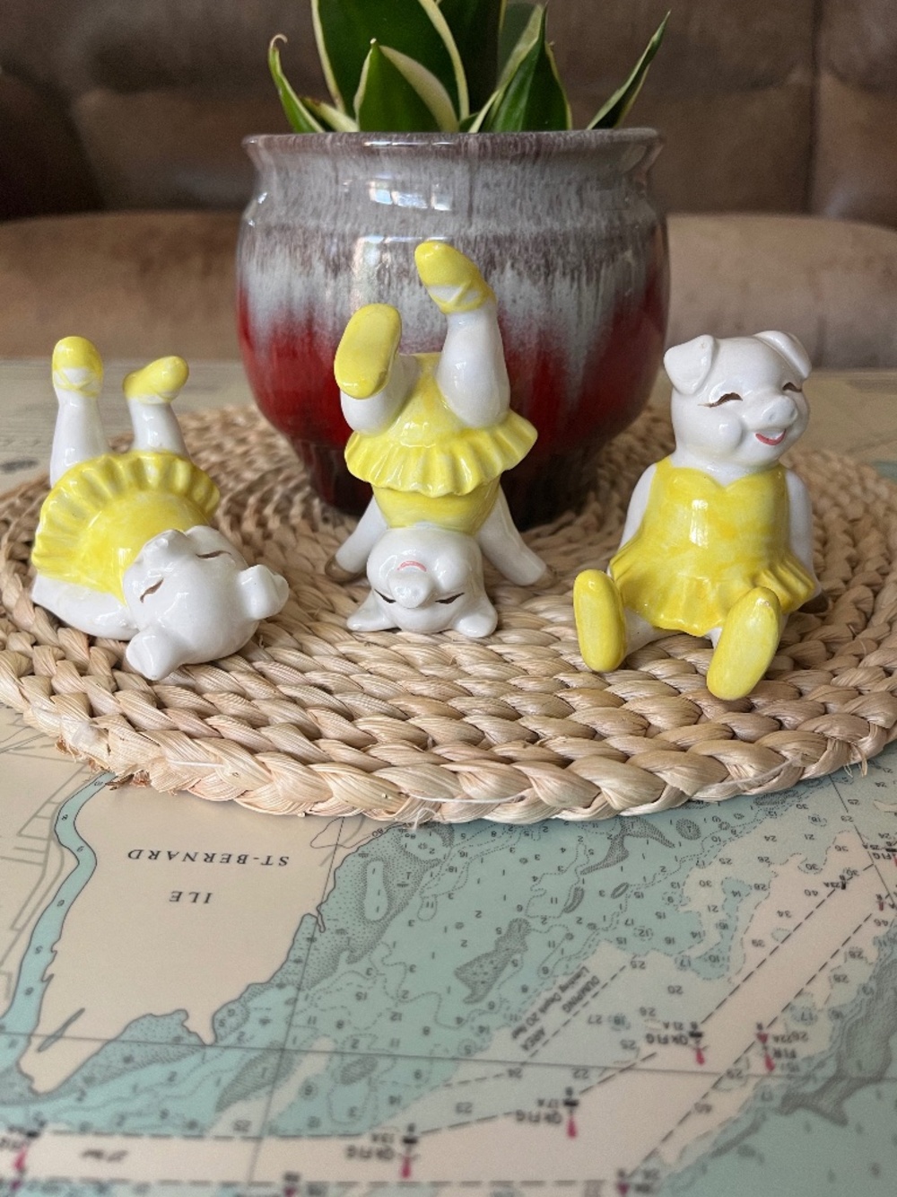 Vintage 70s Fitz & Floyd Tumbling Ballerina Pigs Set of Three